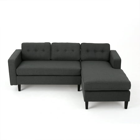 Windsor Mid Century Modern 2 Piece Fabric Chaise Sectional Sofa Windsor Mid Century Modern 2 Piece Fabric Chaise Sectional Sofa Dark Grey