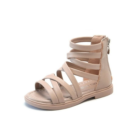 

Woobling Girl s Gladiator Sandals Cross Strap Flat Sandal Summer Princess Shoes Wedding Lightweight Beach Comfort Pink 5C