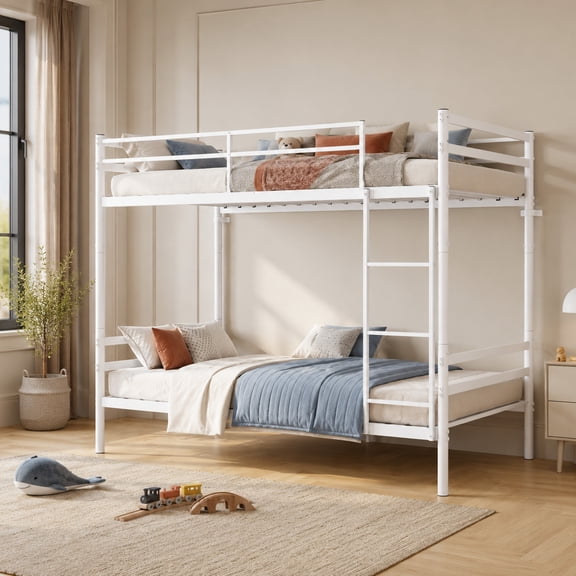 Alvantor Bunk Bed Twin over Twin for Kids, Metal Bunk Bed with Stairs and Guardrail, Converted Into 2 Twin Bed White
