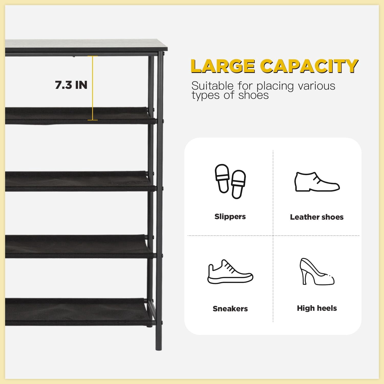 PayLessHere 5 Tier Shoe Rack Shoe Bench Shoe Rack Shelf with Steel Frame Standing for Closet Entryway Hallway Corridor Storage Organizers (Black)