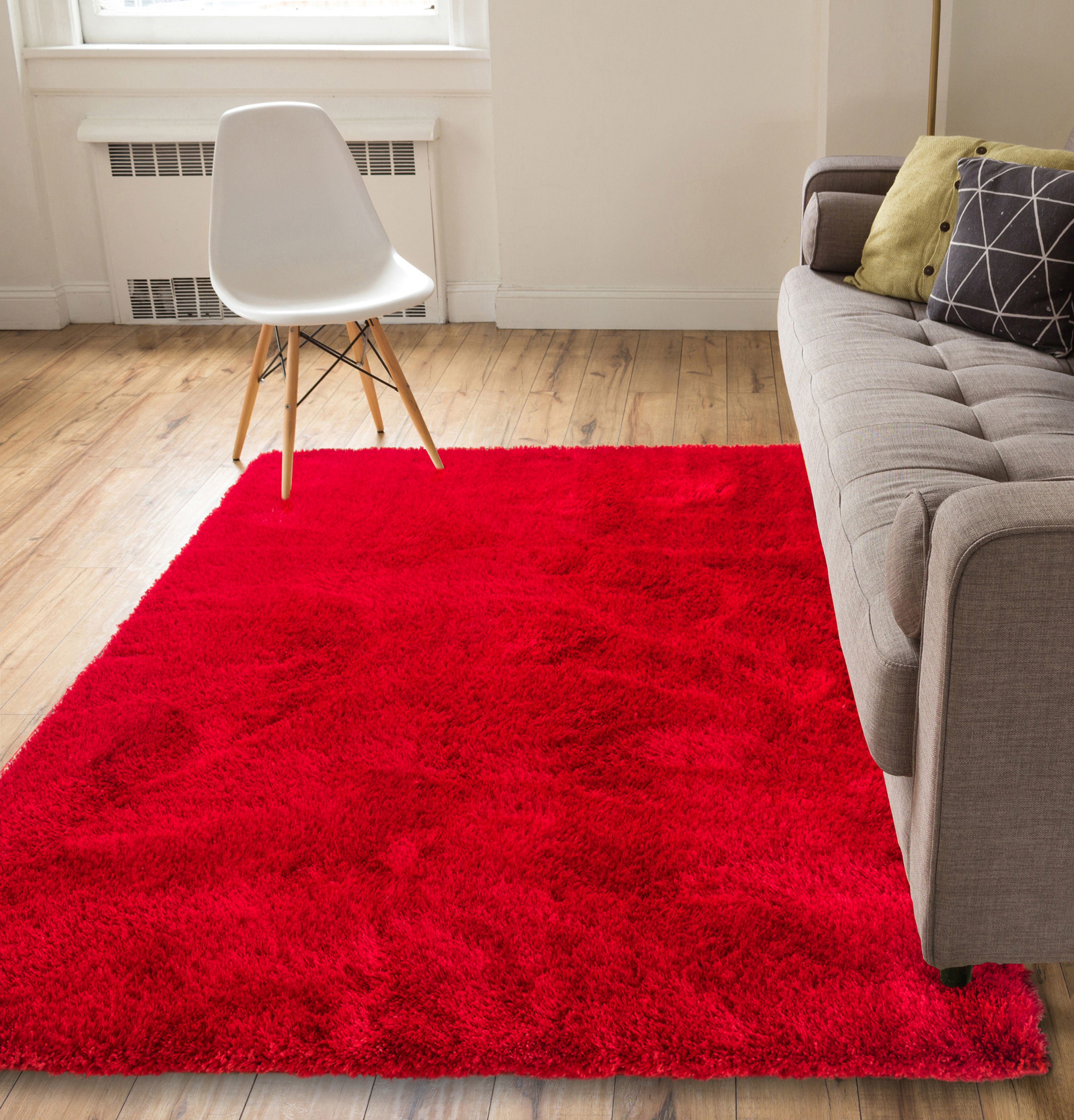 Well Woven Shimmer Shag Solid Plain Modern Luster Ultra Thick Soft