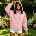 thumbnail image 6 of Sahpxhe Women's Oversized Hoodies Full Zip up Long Sleeve Drawstring Sweatshirts Casual Outer Jacket for Sport Jogging Pink S, 6 of 9