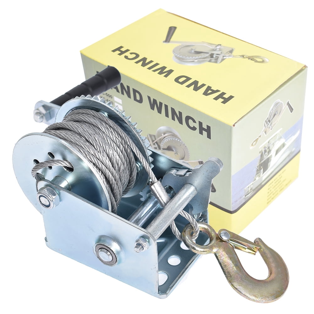 600 Lbs Hand Crank Winch With Brake - Steel Cable, Two-Way Ratchet, Manual Winch For ATV Boat Trailer
