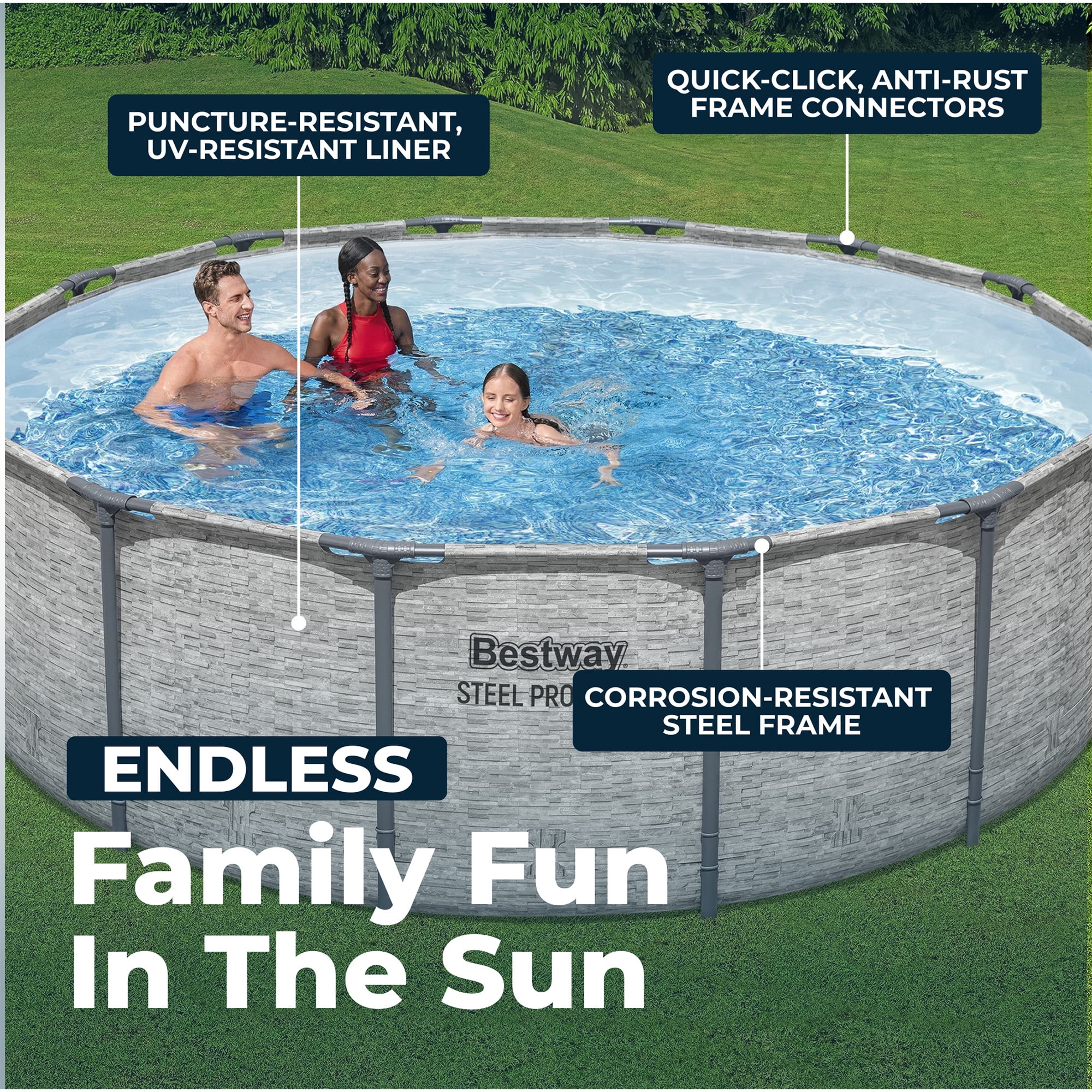 Bestway Steel Pro Max Above Ground Pool - Pump Ladder Cover - 14 ft x 48 in Stone