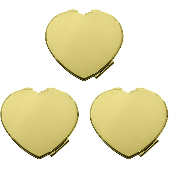 Set of 3 Slim Heart-Shaped Double Sided Magnifying Compact Mirrors (Small, Gold)
