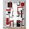 Abstract Geometric Squares Art Black Red Tulle Curtains Living Room