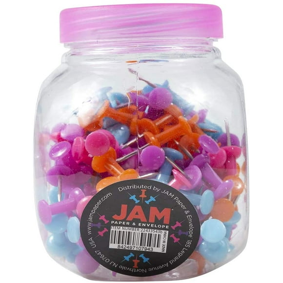 JAM PAPER Colorful Push Pins - Assorted Color Pushpin Jar - 150/Pack