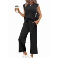 thumbnail image 2 of Two Piece Sets for Women Summer Vacation Outfits Cap Sleeve Tops Lounge Matching Sets Clothing Black XL, 2 of 9