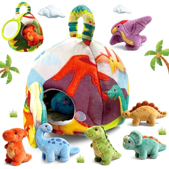 Caunedy 7 Pcs Dinosaur Stuffed Animal,Small Dino Plush Toy and Egg Bag Set,Cute Easter Dinosaur Plushies Toys,Soft Stuff Animals Gift for Girls Boys Ages 0-3