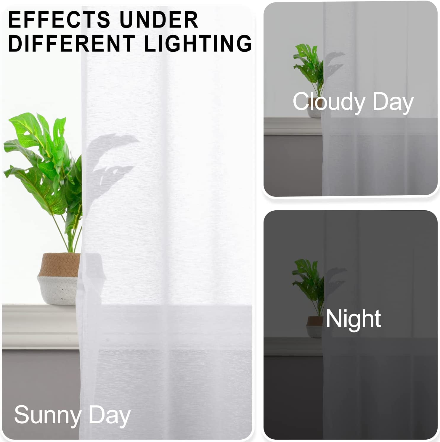 JIUZHEN White Sheer Curtains 84 Inches Long - Grommet Semi Transparent Light Filtering Window Drapes for Bedroom Living Room, 52Wx 84L, Set of 2 with Tiebacks