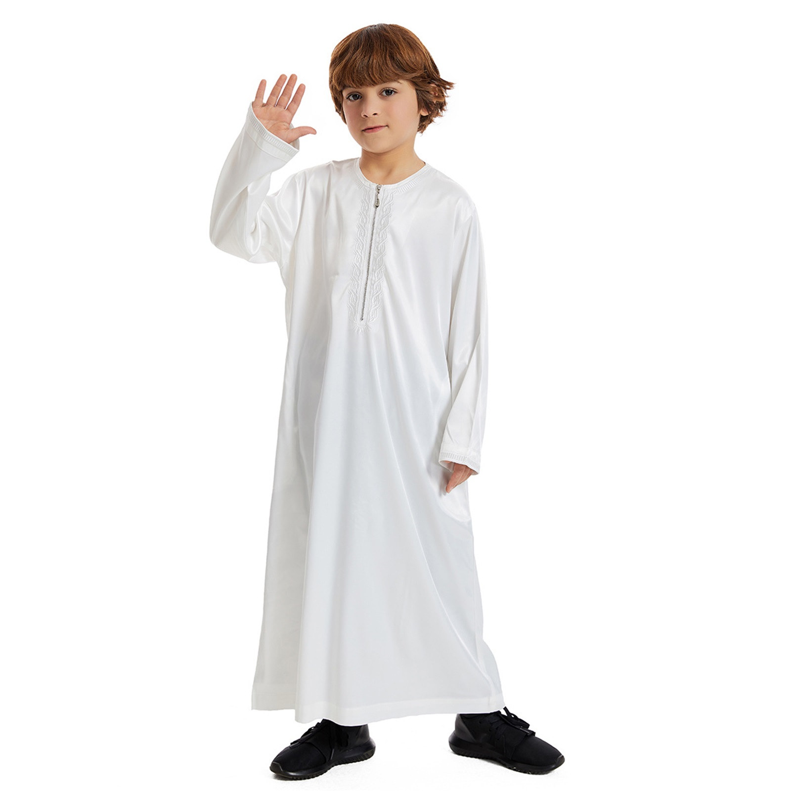 Bata para Niño Kimono Suelto Abaya Manga Larga Kaftán de Gasas Bordado Cárdigan Casual Thobe de Dubái 6