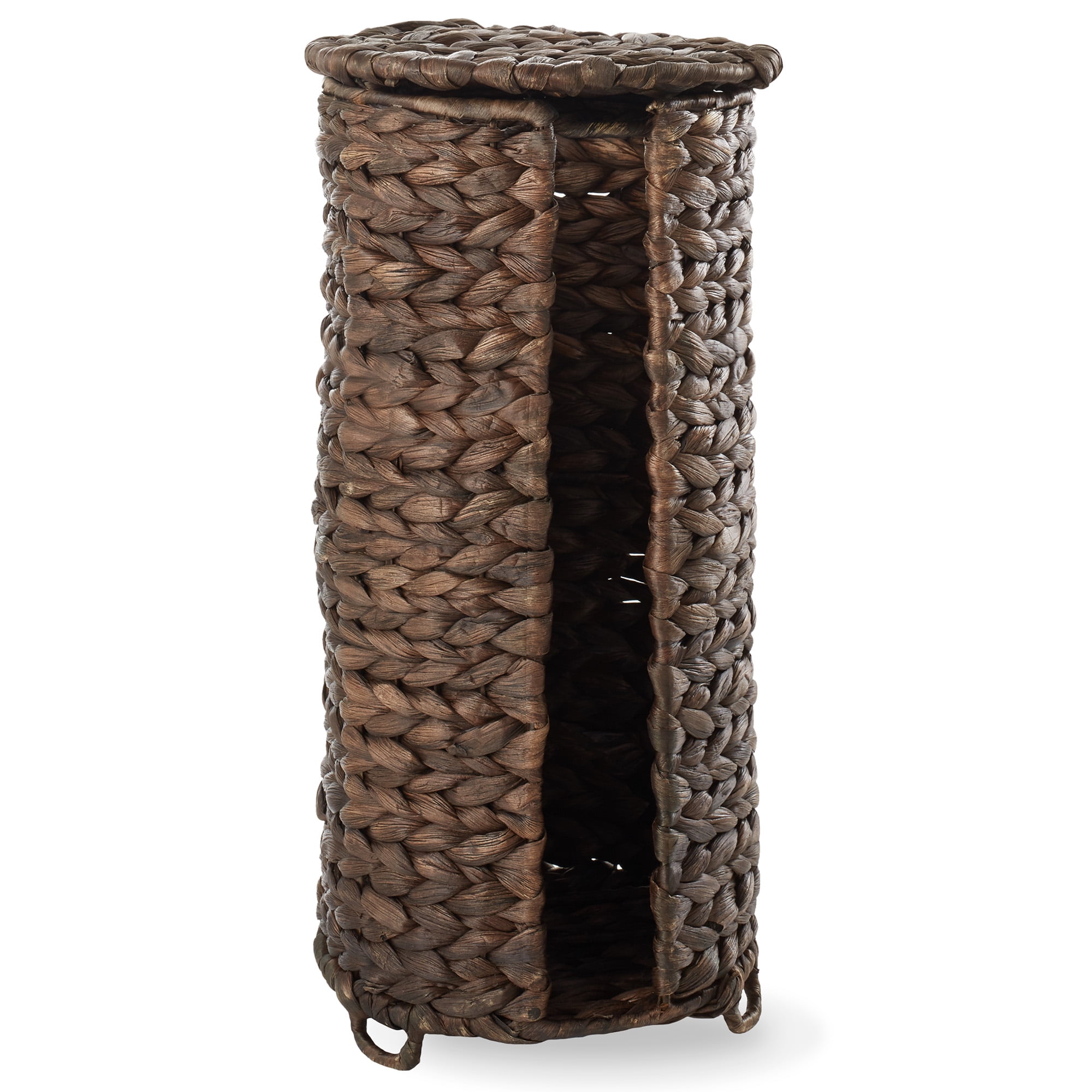 Casafield Toilet Paper Roll Holder with Lid - Espresso Dark Brown, Fits 3 Rolls, Free Standing Hyacinth Bath Tissue Storage Organizer for Bathroom