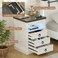 thumbnail image 3 of Lvifur Farmhouse Nightstand with Gun Drawer Set of 2, Human Sensor LED Bedside Table with LED Lights & Charging Station, Rustic Wood Sofa Side End Table with 3 Drawers for Bedroom (Whitex2), 3 of 18
