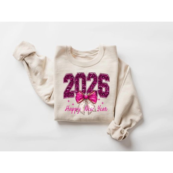 New Year Sweatshirt, Hello 2026 Sweater, Pink Coquette Bow New Year Shirt, Women's New Year Tshirt, Girly Festive Tee, New Year Lovers Tshirt All Size S-5XL