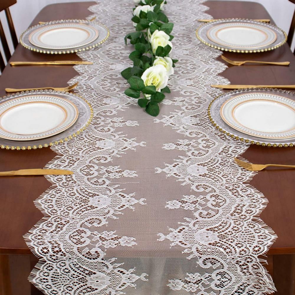 MarinaVida Table Runner Dresser Scarf Lace Chiffon Embroidered Table