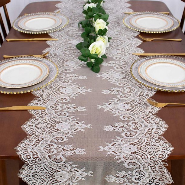 MarinaVida Table Runner Dresser Scarf Lace Chiffon Embroidered Table