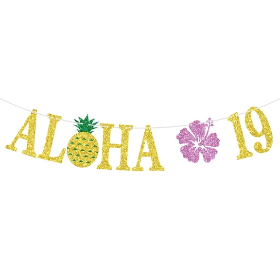 Aloha 19 Banner, Tropical Luau 19th Birthday, Hawaiian Summer 19 Years Old Birthday Party Decorations, Summer Beach Pineapple Party Supplies