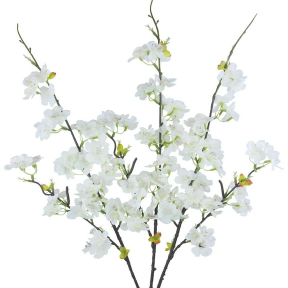 3 Pcs Artificial Cherry Blossom Flower Topboutique White Faux Flowers Stems Cherry Blossom Branches with 4 Stems Silk Flowers Leaves Bouquet Decorations for Spring Wedding DIY Party Decor,42 inch