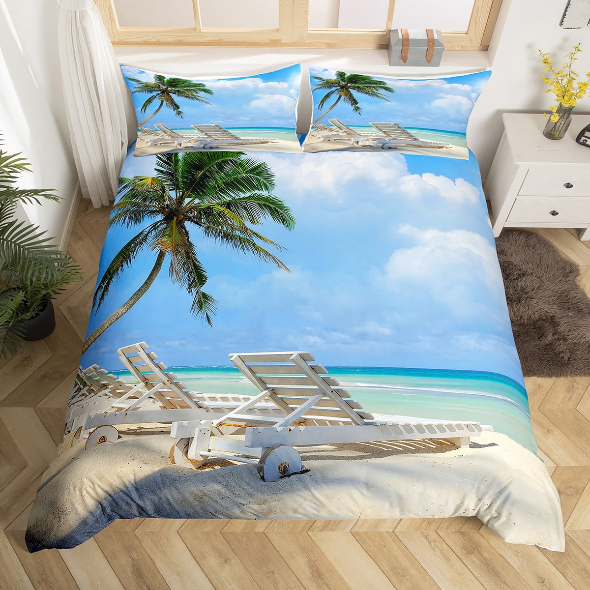Hawaii Beach Duvet Cover Queen Size, Tropical Comforter Cover, Ocean