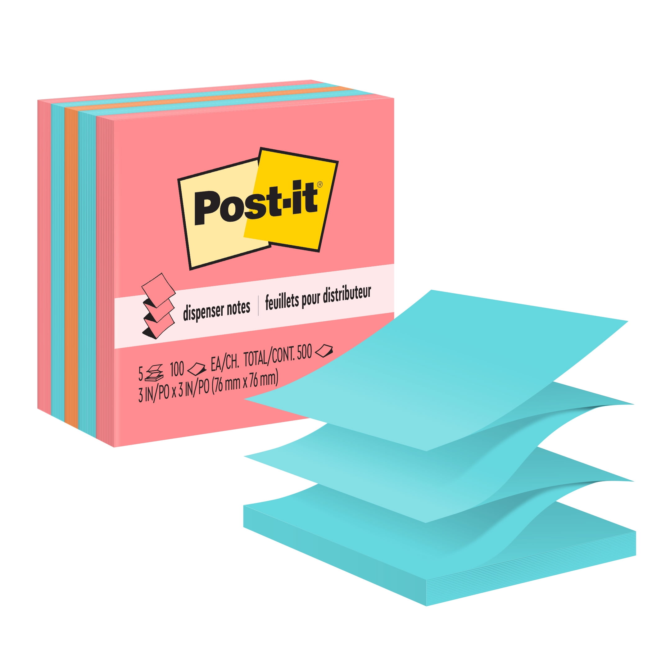 Post-it Pop-up Notes, 3" x 3", Neon, 100 Sheets/Pad, 5 Pads/Pack, 2 Packs