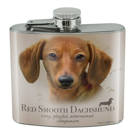 Red Smooth Dachshund Wiener Dog Breed Stainless Steel 5oz Hip Drink Kidney Flask