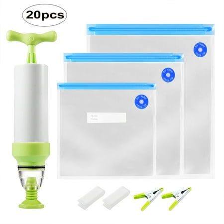 Vacuum Sealer With Hand Pump Sealing Valve System 15 Reusable Food Storage Bags Sous Vide Bag Kit 3 Sizes Bpa Free Premium