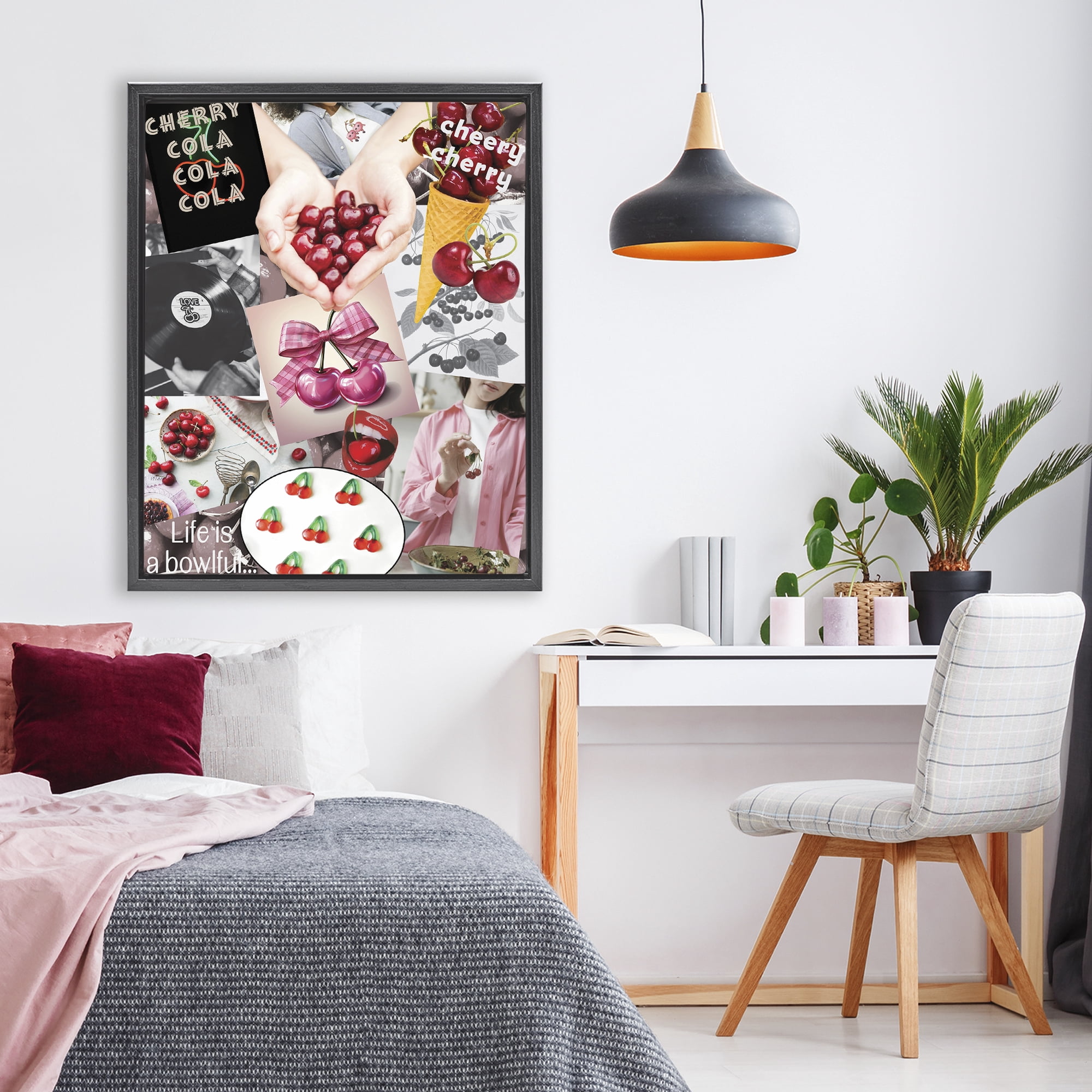Stupell Industries Retro Cherry Mood Board Black Framed Floater Canvas Wall Art, design by Grotto Studios