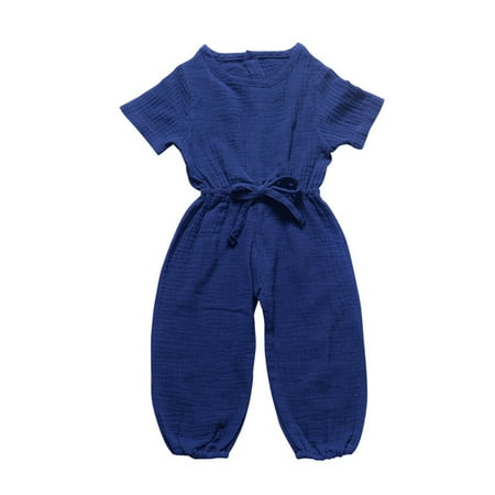 

Chaoren Solid Color Short Sleeve O-Neck Summer Children Kids Girls Boys Jumpsuit Clothes