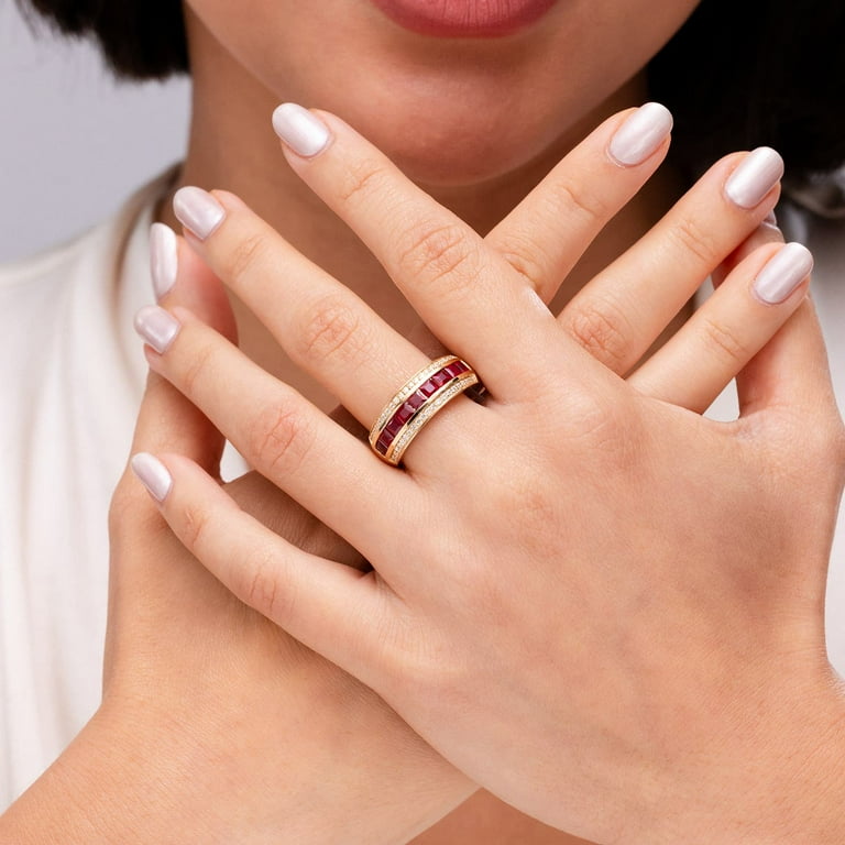 ANGARA Natural Channel-Set Square ct Ruby and Diamond Half