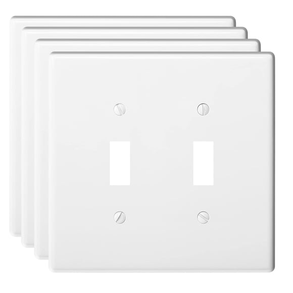 2-Gang Toggle Light Switch Wall Plate Double Switch Decorator Plate Covers, Dual Switch Faceplate Mid-Size 2-Gang 4.88" x 4.92" (Standard-Size, 4-Pack,White)