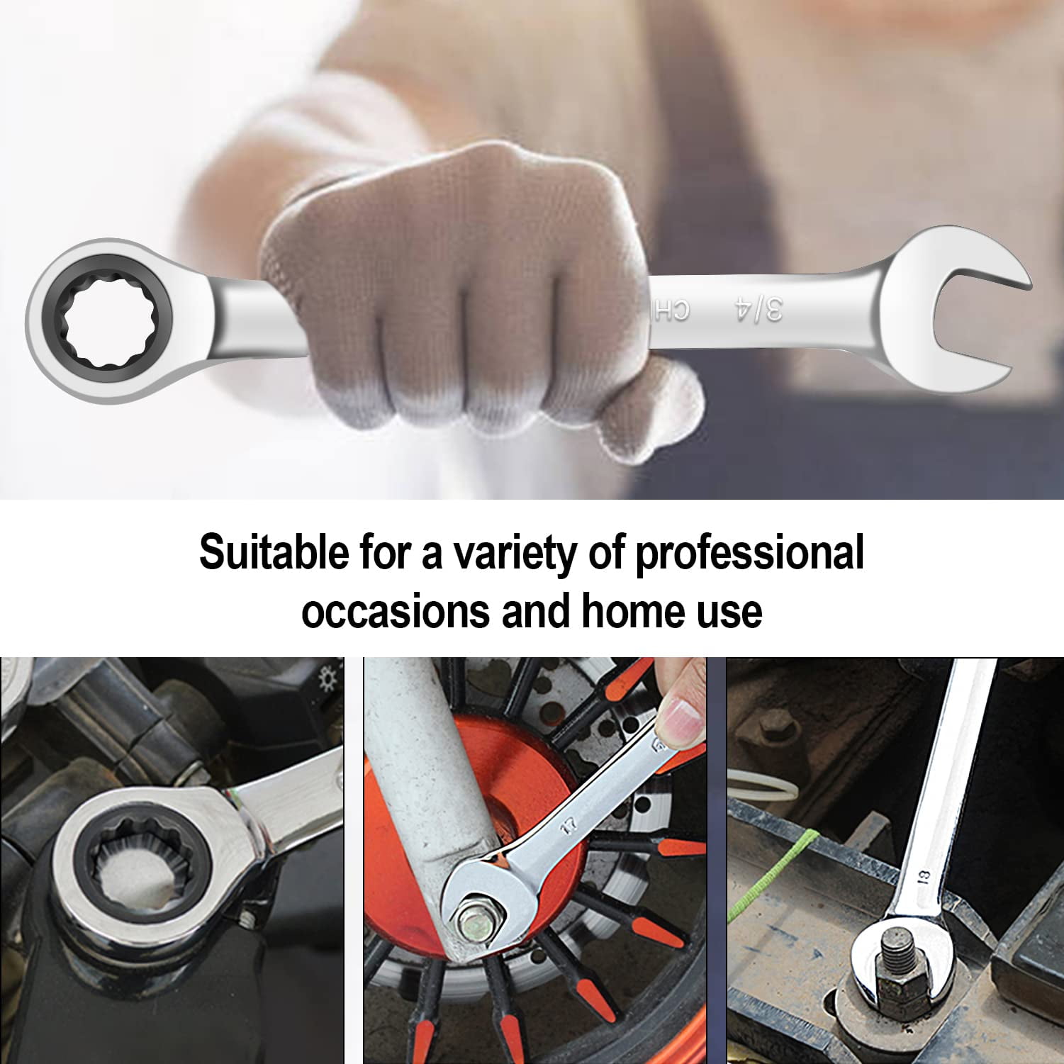 AIRAJ Ratcheting Wrench Set, 22-Piece Combination Wrench Set, SAE 1/4" to 3/4" & Metric 6-18mm, 72 Teeth