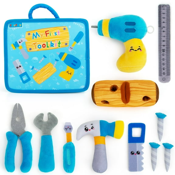Baby Toolbox Playset, Baby Tool Set for 1 Year Old, Pretend Play Construction Toy with Zippered Tool Box, Montessori Stem Plush Tool Kit Toys Birthday Gift for Toddlers