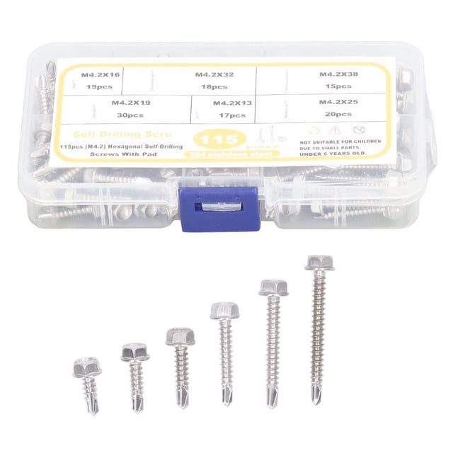 Tornillos, 115PCS Tornillo autoperforante hexagonal Tornillos de metal construidos para profesionales Jadeshay A