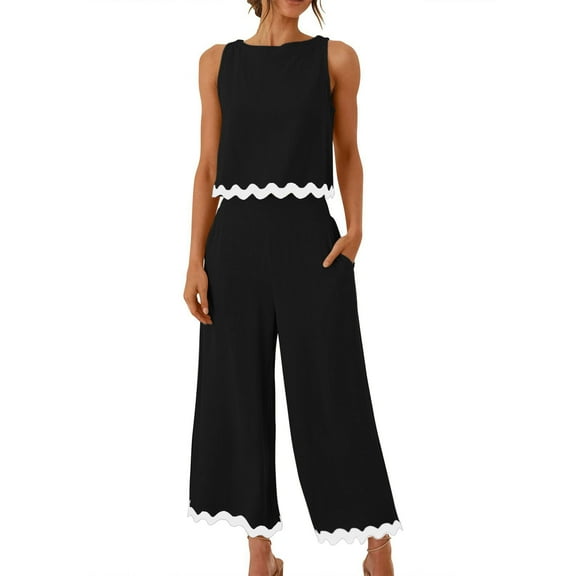 Abomasnow Two Piece Sets for Women Summer, Casual Sleeveless Cropped Tank Top and High Waist Wide Leg Pants Beach Vacation Matching Lounge Sets