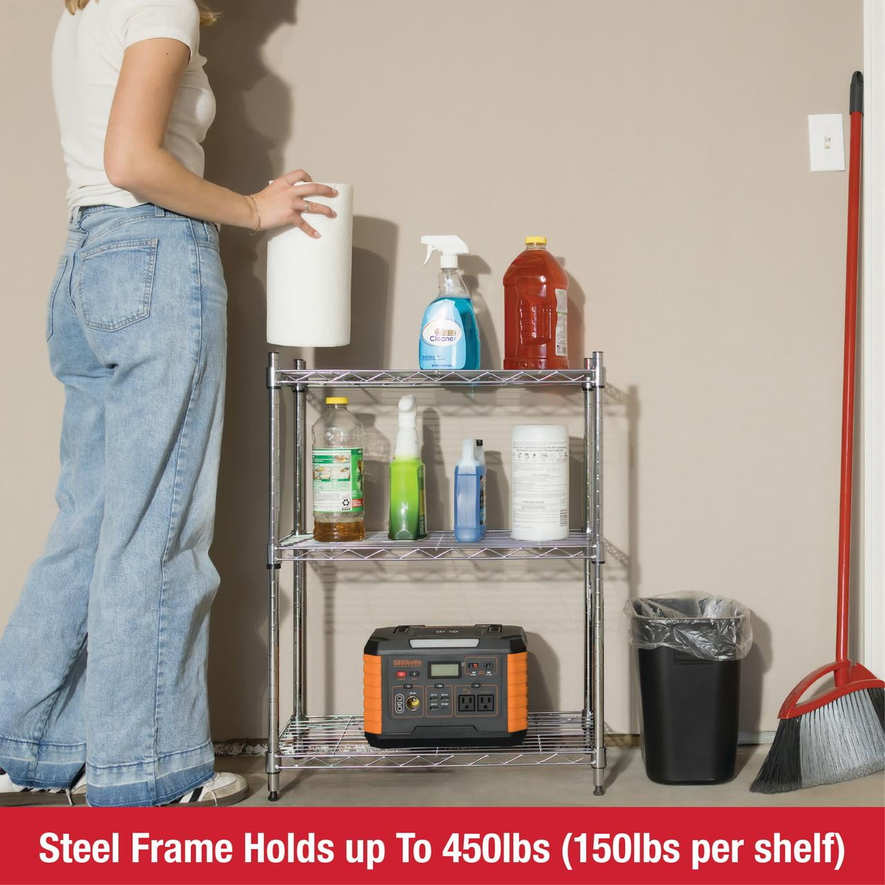 Rubbermaid 3-Tier Heavy Duty Chrome Wire Shelving Unit, 450lb Capacity