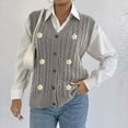 thumbnail image 5 of Sweater Vest for Women Button Down V Neck Sweater Ribbed Knit Outwear Tops Gray Free Size, 5 of 7