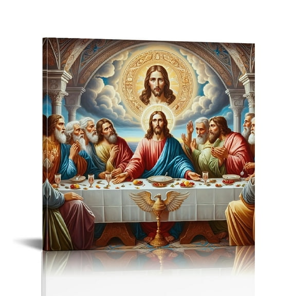 Vintage Jesus Last Supper Canvas Wall Art Print , Christian Pictures Canvas Print Posters Wall Decor, Religious Christian Gifts Wall Art Home Decor for Church Living Room Dining Room Decor Framed 