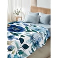 thumbnail image 5 of Full Flat Sheet 81"x96", Abstract Floral Soft Lightweight Bedding Flat Sheets Only, Blue Flowers Retro Country Watercolor Brushed Microfiber Top Bed Sheet, Breathable StainResistant Bedsheets, 5 of 9