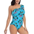 thumbnail image 3 of Rateoe pirate Octopus Pattern Women One Piece Swimsuits Tummy Control One Shoulder Bathing Suits Ruffle Swimwear-Large, 3 of 6