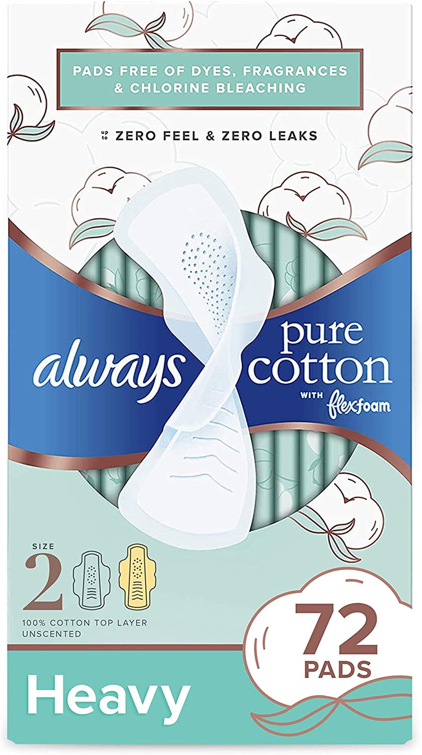 Always Pure Cotton with Flexfoam Pads, Size 2, Heavy Flow, 24 Count, Packof 3