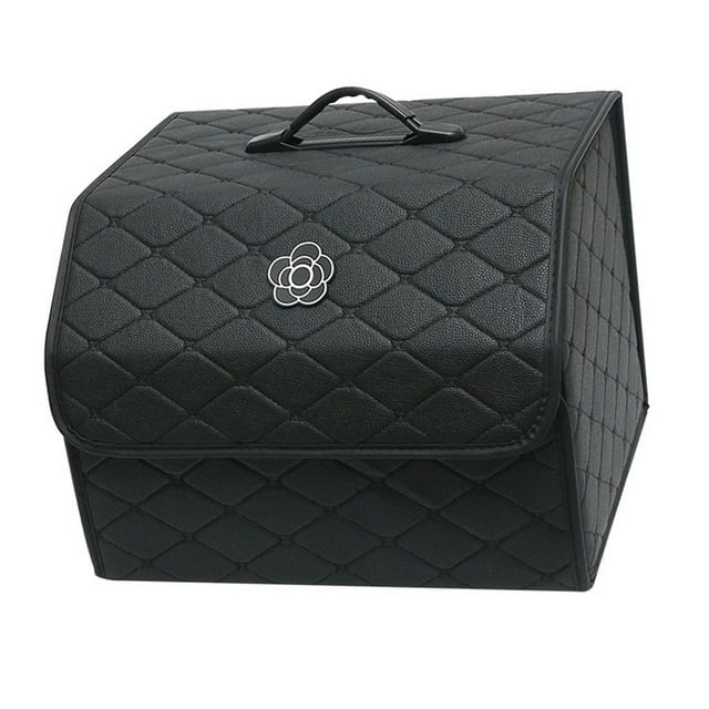 Car Trunk Storage Box, Car Trunk Storage Organizer High Capacity Multipurpose Pu Leather Portable Trunk Storage Box with Lid for Car