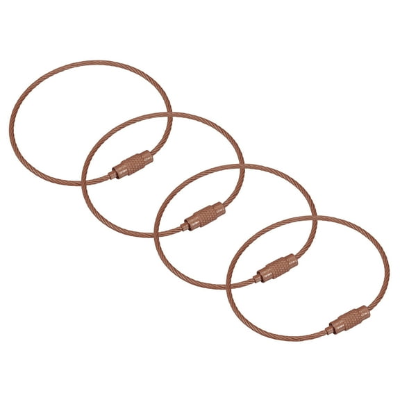Uxcell Cable Key Rings 160mm Wire Keychain Twist Loops Brown 4 Pack