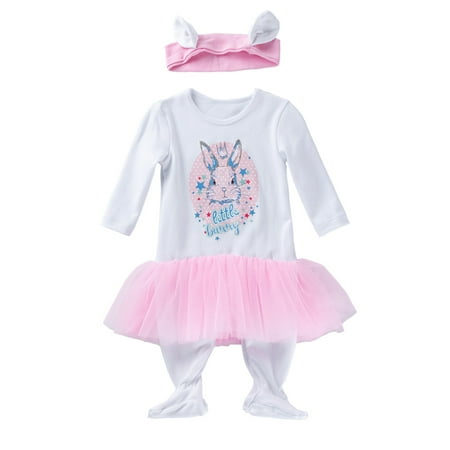

Meihuida Baby Girls 2Pcs Easter Outfits Long Sleeve Tutu Skirt Footed Jumpsuit + Headband Set