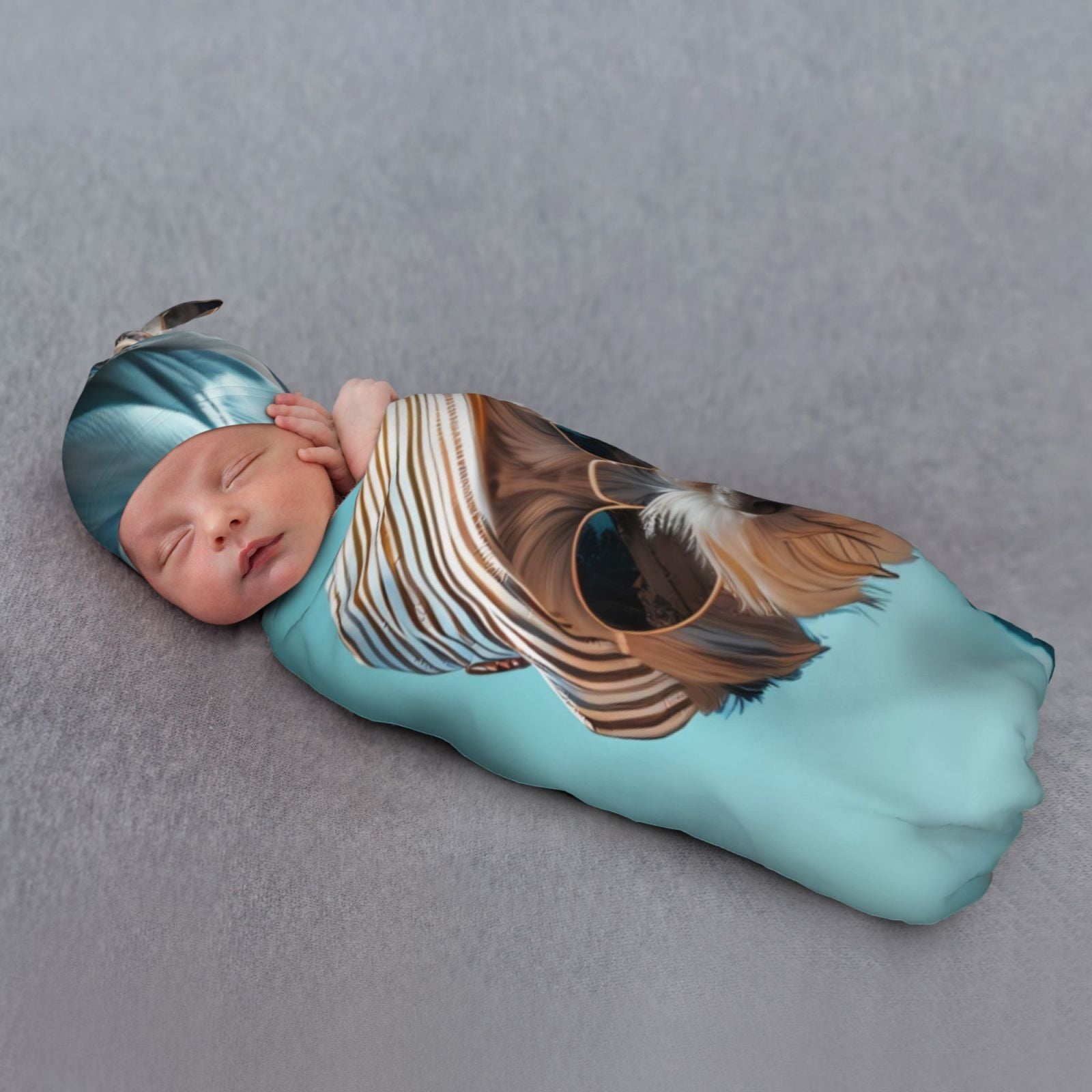 Picia Stylish Dog in Denim Outfit for Baby Girl Newborn Receiving Blanket with Matching Headband and Beanie Set Baby Swaddle Floral Print Nursery Swaddle Wrap