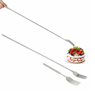 Kedshhgu Adjustable Telescopic Fork Stainless Steel Extendable Long Handle Fork BBQ Dinner Fruit Dessert Extended Fork Sturdy Stainless Steel Tableware