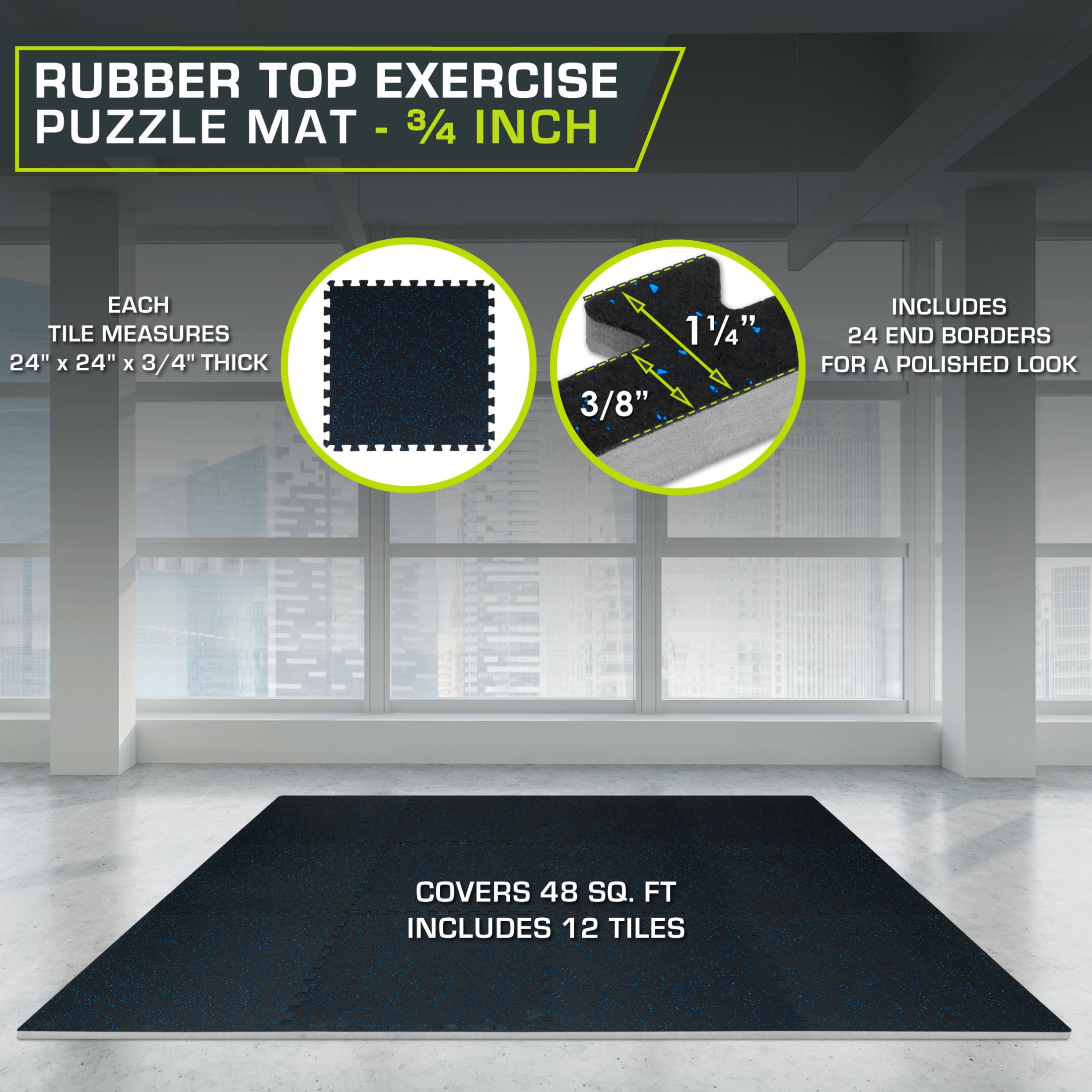 ProsourceFit Rubber Top Exercise Puzzle Mat 3/4-in, EVA Foam & Rubber Tiles