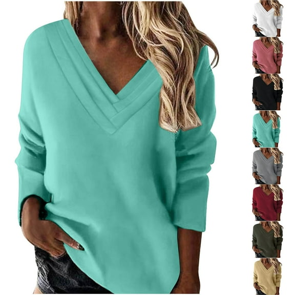 WRKEKC Womens Long Sleeve Tops Casual Multi Layer V Neck Long Sleeve Athletic Sleeveless Hood Sweatshirt for Women Fall Activewear Top