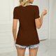 thumbnail image 4 of Tops de verano para mujer, camisa informal ajustada con cuello en V, manga corta, Color puro, diseño recortado, para fiesta, oficina, viajes, café L, 4 of 6