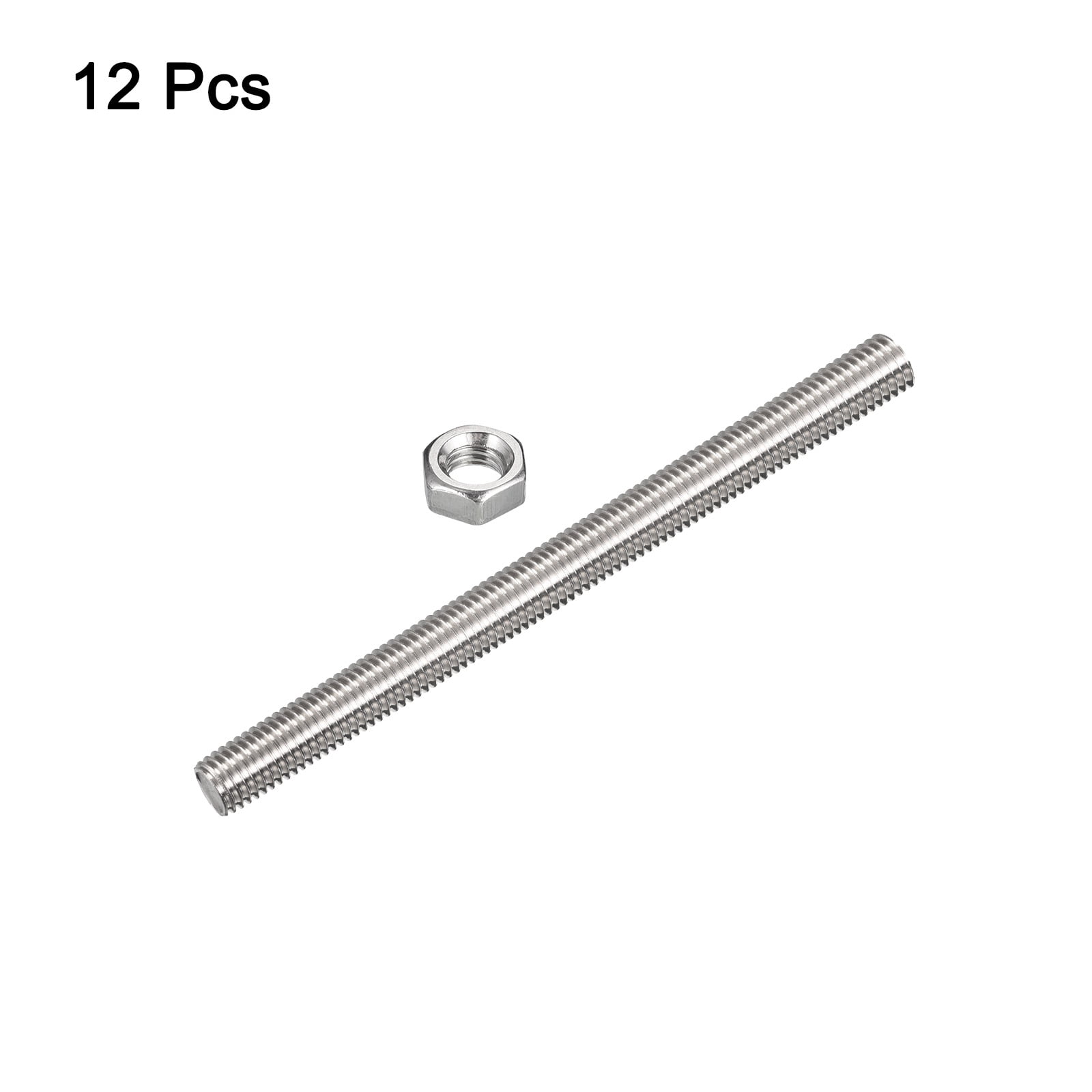 Uxcell 12Pack M10 x 200mm Fully Threaded Rod w 12Pack Hex Nuts, 1.5mm Pitch 304 Stainless Steel Right Hand Threaded Rod