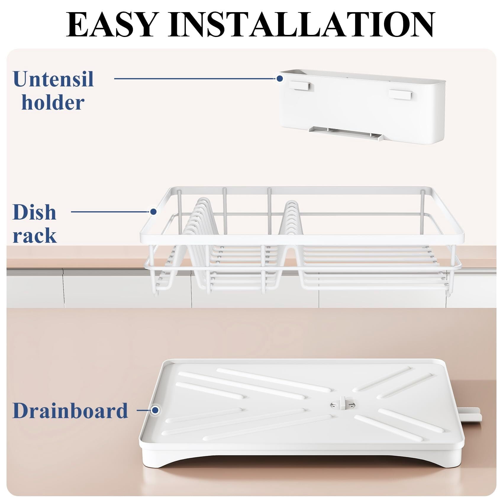 SXlianshun Dish Drying Rack for Kitchen Counter - Large Dish Rack with Drainboard, Rustproof Dish Drainer with Utensil Holder for Sink